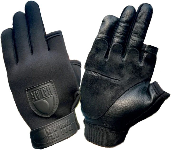 Par de guantes negros de neopreno para tiro, con el pulgar y el índice abiertos